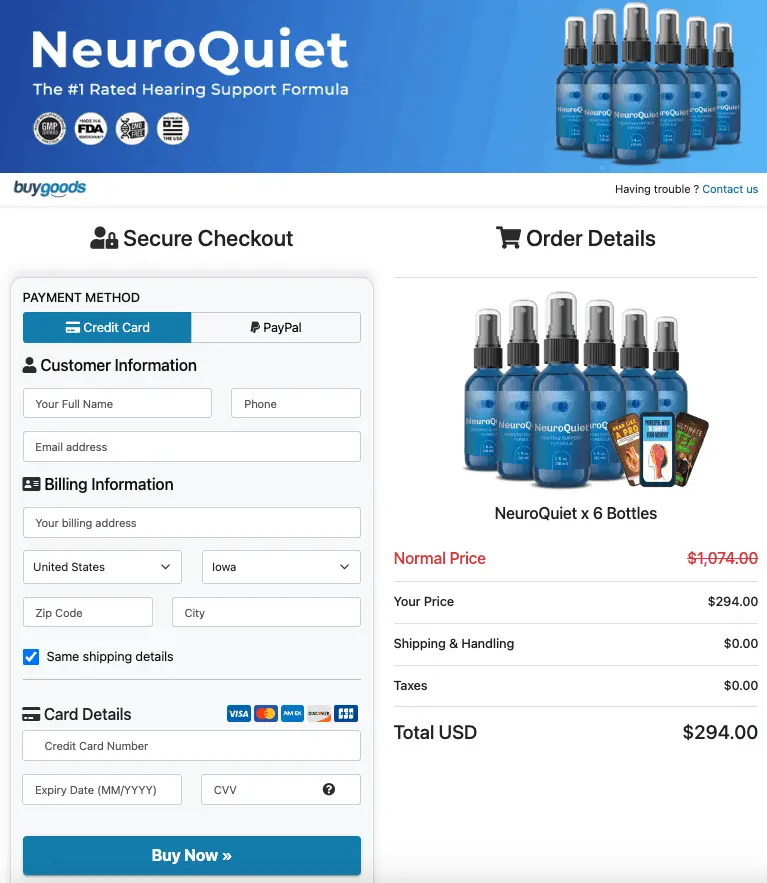 NeuroQuiet-Discount-Offer-Checkout-Page